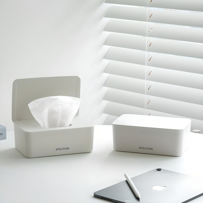스토리빙 물티슈 보관 케이스 디스펜서 박스, 화이트, 2개