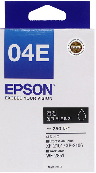 엡손 정품잉크 T04E 검정 XP-2101 XP-2106 WF-2851, 1개, 정품_04E검정