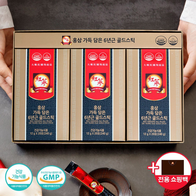 [공식] 고려인삼유통 홍삼 가득 담은 6년근 골드스틱 + 쇼핑백 세트, 12g, 60개