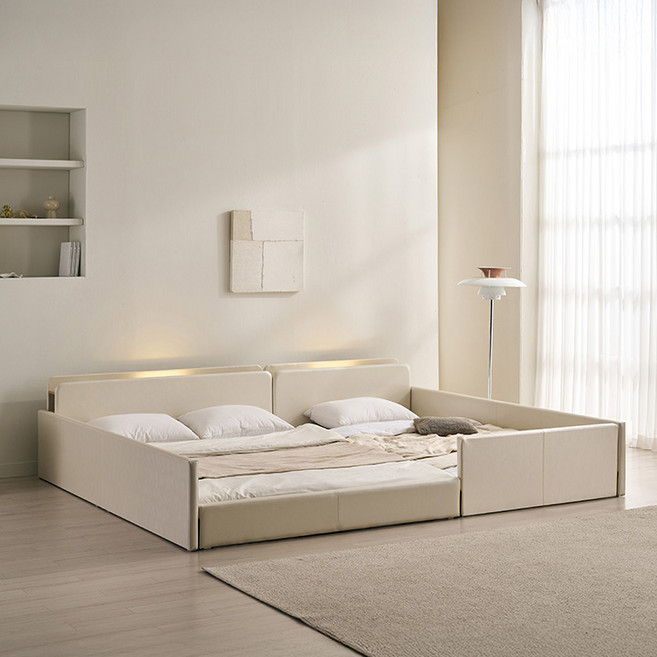 삼익가구 해온 LED 저상형 가죽 패밀리 침대, 04. 아이보리 벙커형 _65T유로탑매트 포함