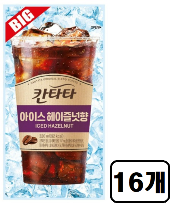 칸타타 아이스 헤이즐넛향 커피음료, 320ml, 16개