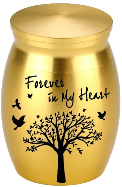 호환 소형 유골 항아리 생명의 나무 화장 항아리 알루미늄 합금 기념 유골 거치대 7 가지 색상, Golden, 1개