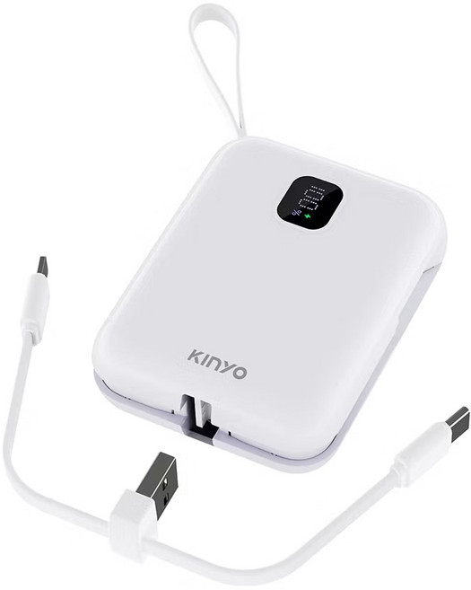 KINYO 可拆式自帶線快充行動電源 Type-C 蘋果 PD/QC 免帶線 標示Wh可上機, 白色, NKPB-4341