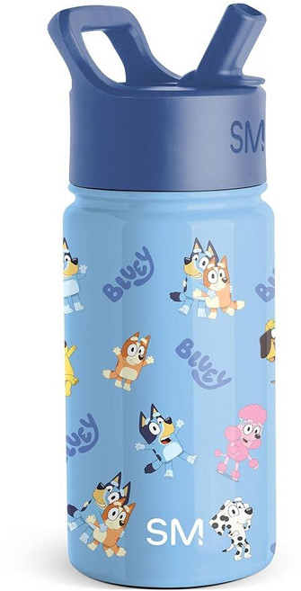 Simple Modern 아동용 서밋 빨대 뚜껑이 있는 물병 | 디즈니 토이 스토리 532.3ml(18온스) 스테인리스 스틸 컵 단열 텀블러 남아 학교용 | 버즈와 우디 어드, Bluey: Bluetastic Day