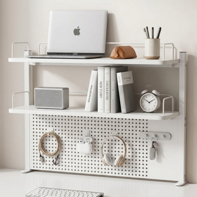 책상 타공판 선반 수직 2단 연장 확장 키보드 거치대, 1개, 화이트 80cm