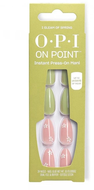 OPI 온 포인트 프레스 네일 숏 라운드 클래식 액센트 아트 24 카운트 위드 마니 오래 지속되고 재사용 가능하며 손상되지 않음, Almond, 12 I Gleam of Spring Pastel Gr, 1 - 쿠팡