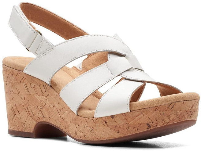 Clarks 여성용 지젤 비치 웨지 샌들 화이트 가죽 7 373747