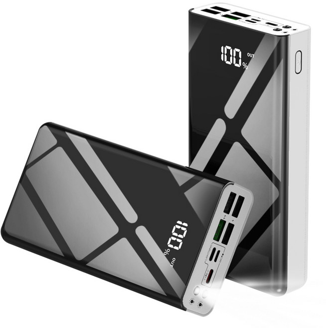 THOUSTA 대용량 보조배터리 고속충전 30000mAh 멀티단자 잔량표시 LED조명 PD 22.5W QC3.0, 화이트