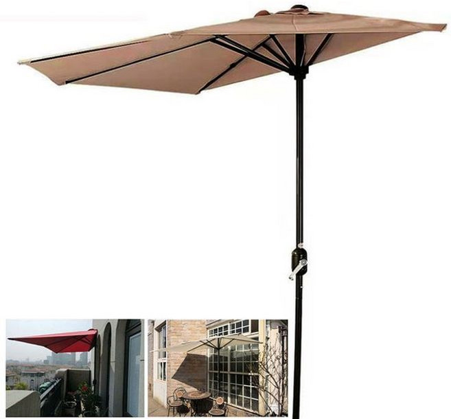 벽면 하프 파라솔 사이드 베란다 테라스 어닝 그늘막 카페 정원 물통 받침대, 벽면 하프파라솔본체(베이지)