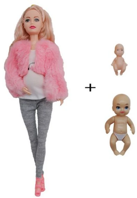 교육용 장난감 임신 인형 2 명 랜덤 신발 바비 게임 선물, pink coat, 1개 - 쿠팡
