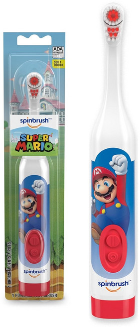 스핀브러시 Spinbrush 슈퍼 마리오 전동 유아 칫솔, 스핀브러시 슈퍼 마리오 키드 전동 배터리 칫솔 부드러운, 1개