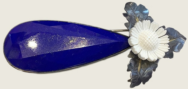 천연원석 라피스라줄리 컷 실버 925 브로치 7x3cm (1점)