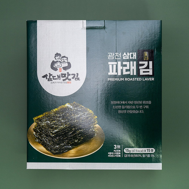 광천이레맛김 파래식탁구이김 /아삭바삭 맛있는우리집식탁김, 15개, 15g