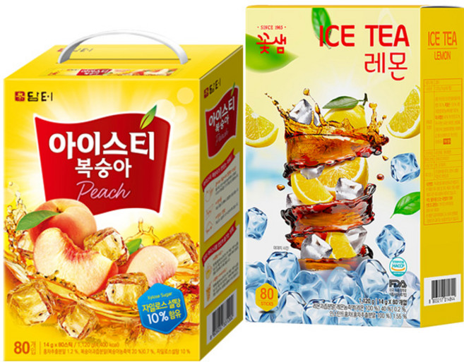 담터 아이스티 복숭아 80T +꽃샘 아이스티 레몬 80T, 80개입