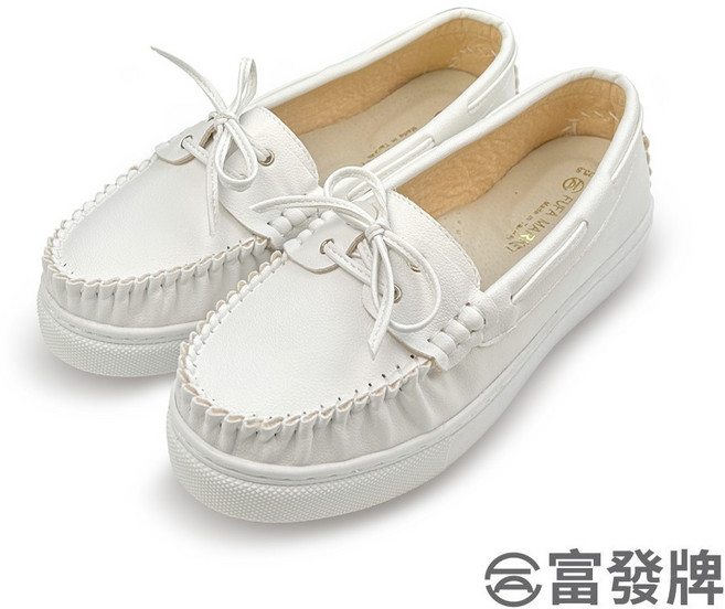 富發牌 復古輕旅蝶結莫卡辛鞋 女鞋 豆豆鞋 平底鞋 輕量休閒鞋 懶人鞋 防滑鞋 小白鞋, 白,25