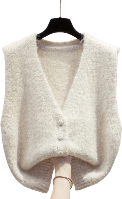 Makone V넥 오버핏 브이넥 겨울 이너 울 앙고라 러블리 데일리 데이트 니트조끼