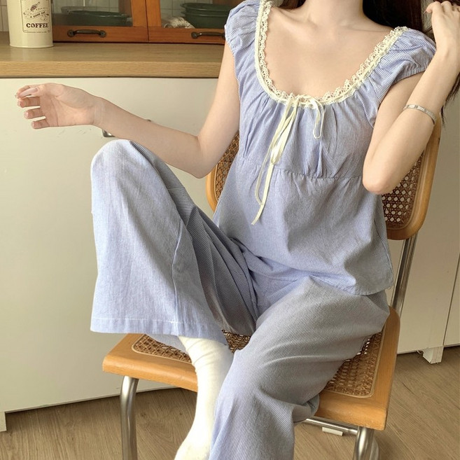 러빙리 라이썸머 여름 반팔 파자마 여성 긴바지 잠옷 홈웨어 상하세트