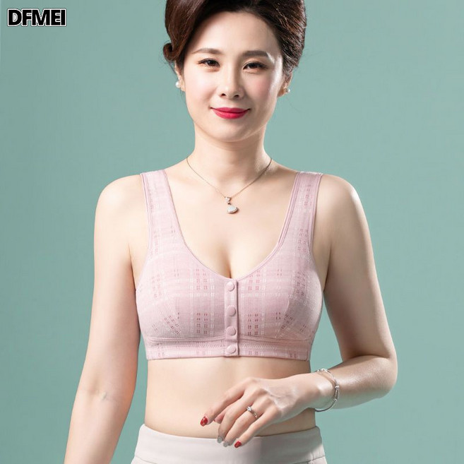 DFMEI 莫代爾棉媽媽內衣背心式前扣文胸無鋼圈中年婦女大碼夏季薄款胸罩