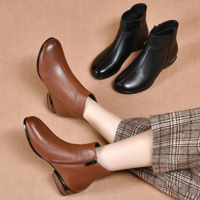 TKX 앵클부츠 여성 심플 가죽 가을 겨울 패션 편안한 착화감 옆집업 디테일 KS97