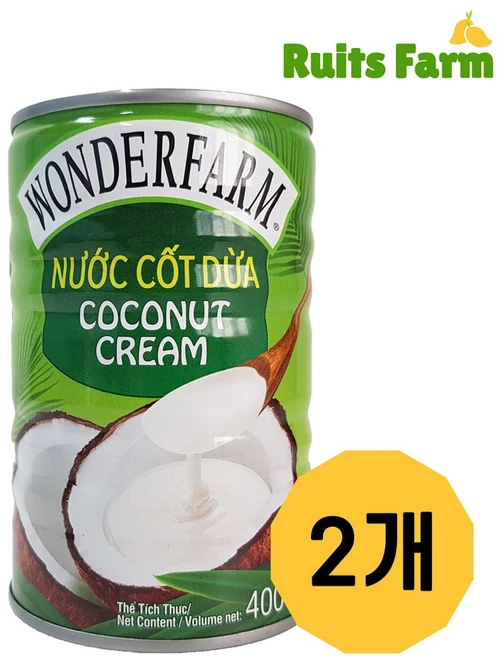 베트남 NUOC COT DUA 원더팜 코코넛 크림 COCONUT CREAM, 2개, 400ml - 쿠팡