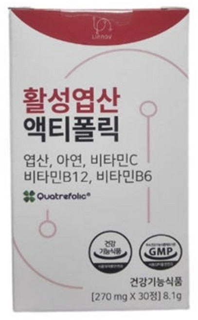 리노브 활성 엽산 액티폴릭, 30정, 4개