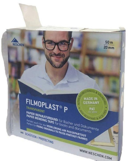 Neschen Filmoplast P Transparent Paper Archival Mending Tape 3/4in x 165ft Single Roll in Dispen, Neschen Filmoplast P Transpare
