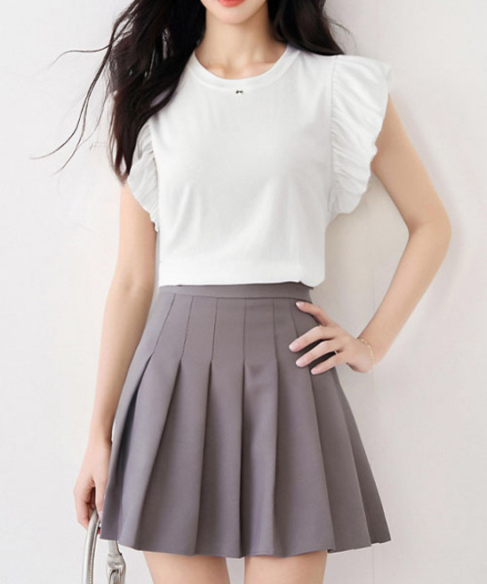 [루씨앤] 엔젤 날개 라운드넥 셔츠 쉬폰 데일리룩 하객룩 민소매 프릴 블라우스 9762