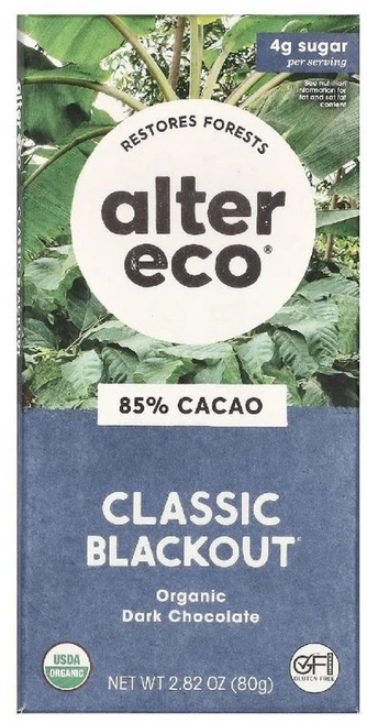 Alter Eco 유기농 다크 초콜릿 바 아몬드 블랙아웃 85 카카오 75g, 1개 - 쿠팡