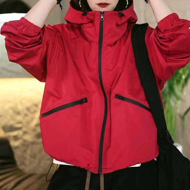 ROYALBELLE 여성 후드 집업 긴팔 점퍼 루즈핏 캐주얼 바람막이 재킷 V052433