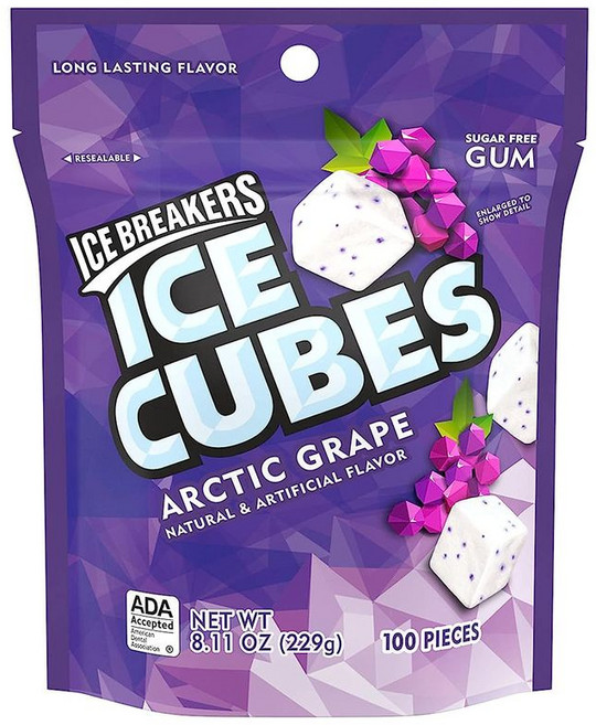 ORBIT 무설탕껌 아이스 큐브 북극 포도맛 슈거프리 츄잉 껌 100카운트(1팩), 1개