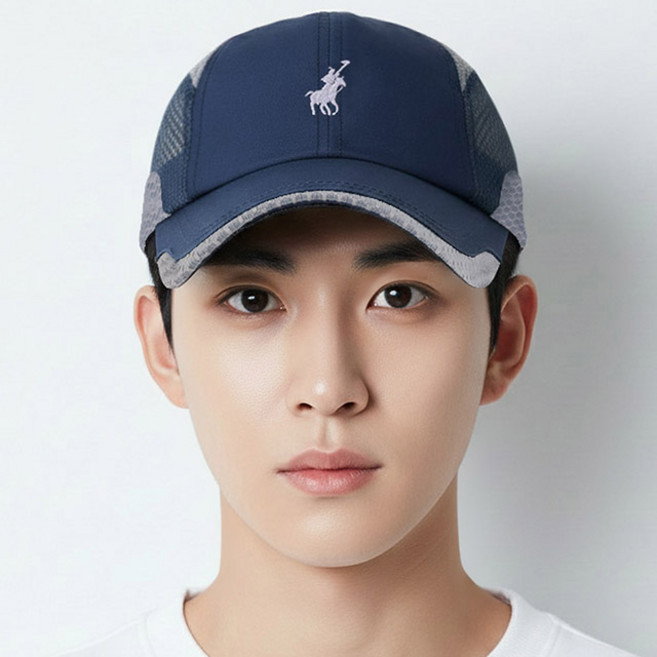 베이직엠 남성 여성 여름 등산모자 볼캡 승마자수 양옆 메쉬