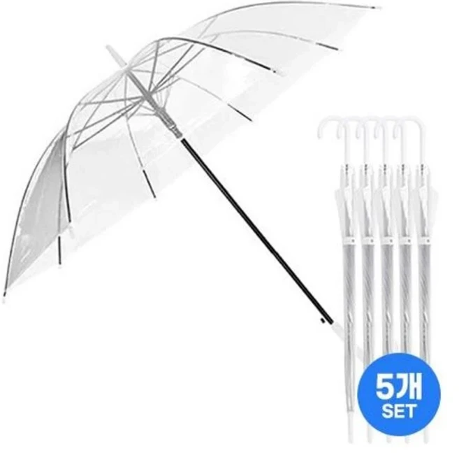 썬더 튼튼 비닐 자동우산 X 5개 /완전투명 화이트 블랙 5색 파스텔컬러 장우산