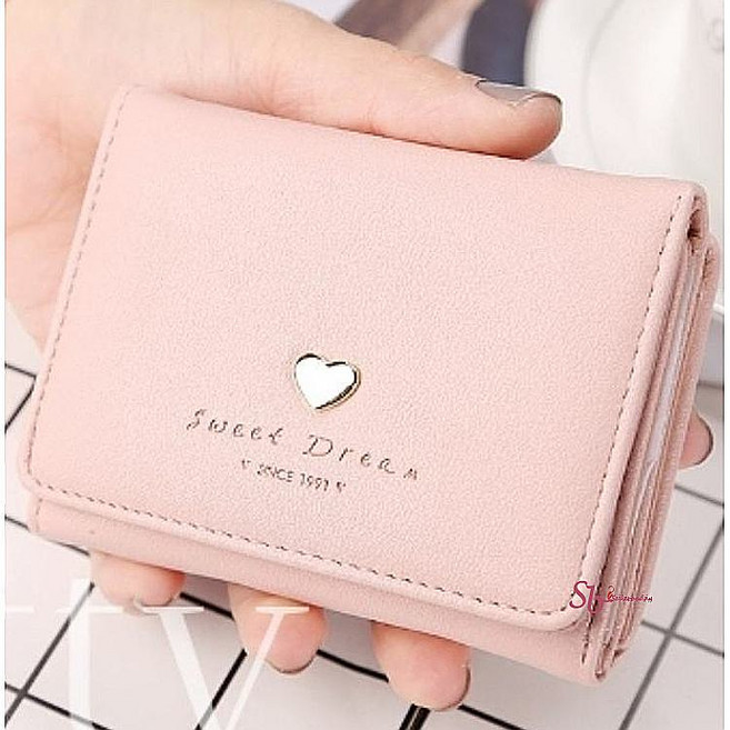 반지갑 여성 3단 여중생 여자 여고생 여학생 동전 블랙 핑크 카드 귀여운지갑 큐빅 하트hpw000