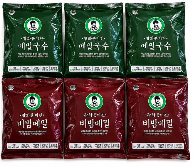 광화문 미진 메밀국수+비빔메밀 1+1세트 메밀소바 냉모밀 비빔국수 간편식, 1.484kg, 3세트