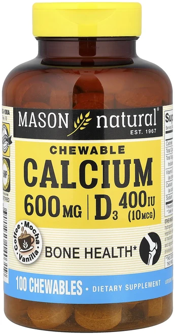 Mason Natural 츄어블 칼슘 + 비타민D3 커피 모카 맛 600mg 100정, MasonNatural츄어블칼슘비타민D3커피모카맛600, 1개 - 쿠팡