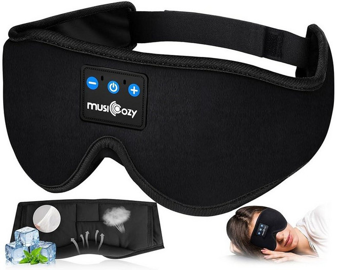 MUSICOZY 3D 수면 헤드폰 마스크 수면 헤드폰 옆으로 자는 사람 아이 마스크용 무선 블루투스 헤드밴드 헤드폰 멋진 가젯 독특한 선물퍼플, 블랙