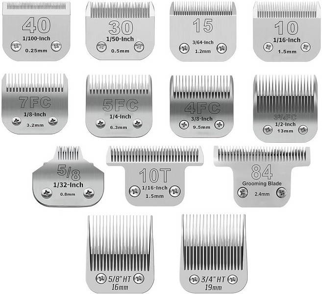 탈착식 애완견 그루밍 클리퍼 세라믹 블레이드 Andis 사이즈 10 컷 길이 1.5mm(1/16인치) Oster A5 Wahl KM10 시리즈 클리퍼와 호환 가능, 13 Pack, Silver