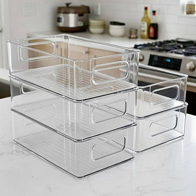 호이호프 적층 가능한 깔끔수납 다용도 수납 정리함, 5개, 투명