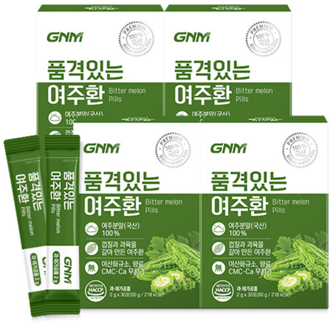 GNM 품격있는 국산 여주환 스틱(여주분말 가루 100%), 60g, 4개
