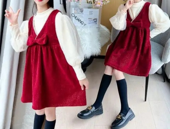 해피유통봄철 귀여운 멜빵 원피스 세트 달콤한 디자인 반팔 블라우스 디자인14세 이상