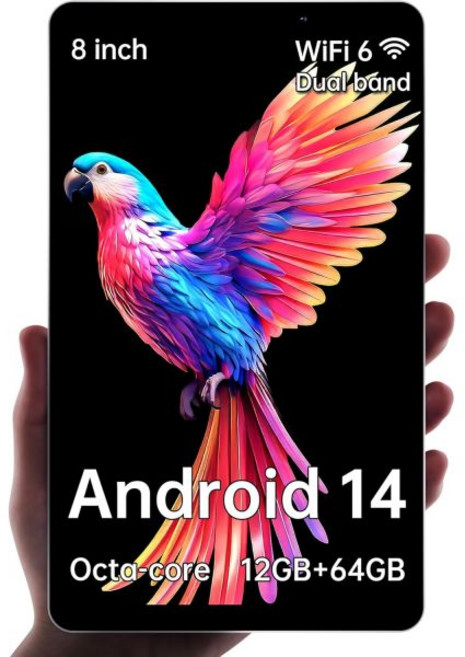 하오브엠 M8 안드로이드 14 태블릿 8인치 8코어 CPU 12GB64GB 2TB 확장 가능 HD IPS 디스플레이 와이드바인 L1 와이파이 6 블루투스 5.4, Black
