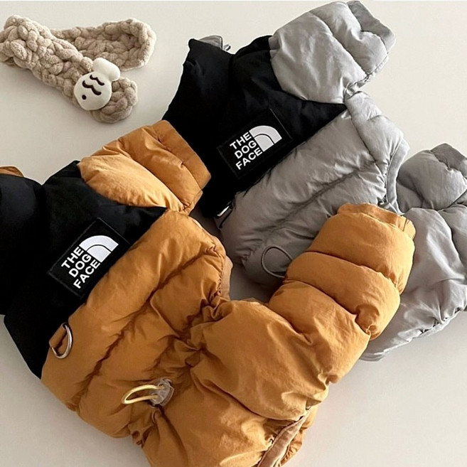 강아지패딩 소형견 외출복 애견눕시 보온패딩, L 등길이 34cm, 오렌지 네발 면재킷(후드미포함)