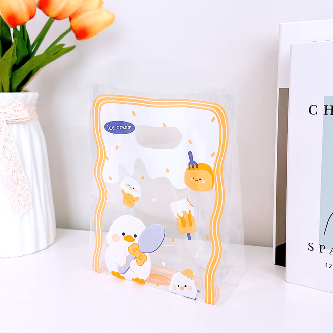 꼬모멜로소 손잡이 투명 비닐 쇼핑백 간식 포장 비닐백, 50매, 2.러블리디저트