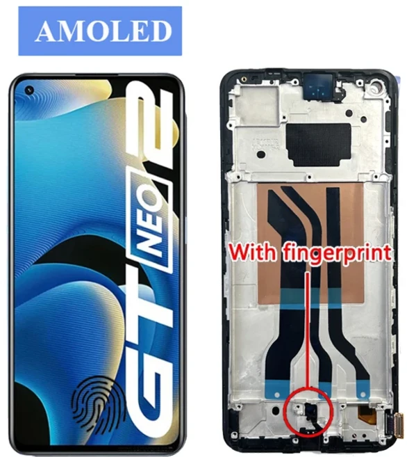 Realme GT Neo2 LCD 디스플레이 터치 스크린 Digiziter 어셈블리 용 6.62 "AMOLED 교체, 03 AMOLED With Frame