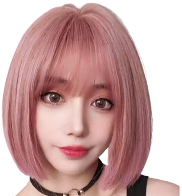 보브컷 단발 가발 단발머리 앞머리 풀뱅 똑단발 커트 옆머리 앞머리 통가발 언발 백금발, 라이트브라운, 1개