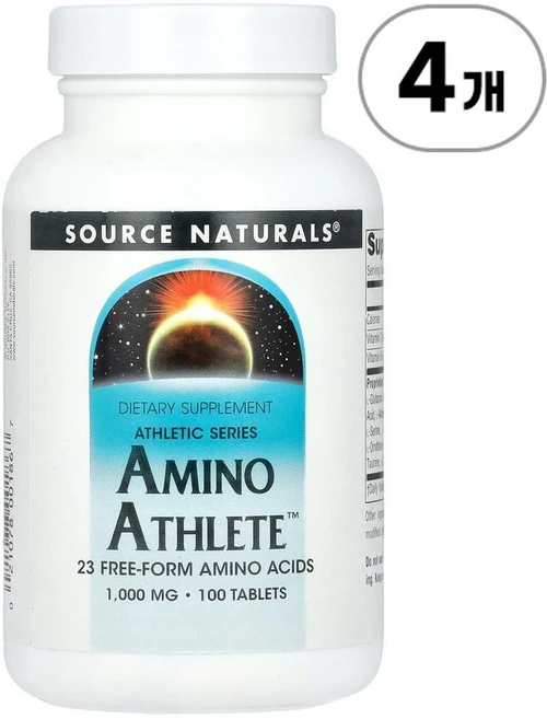 소스 내추럴스 아미노 애슬리트 1 000mg Source Naturals Athletic Series Amino Athlete 1 000 mg 100정, 4개 - 쿠팡