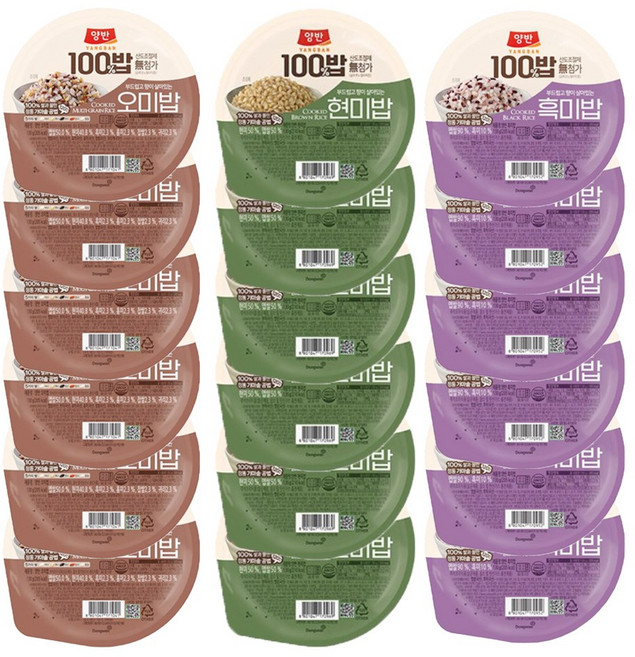동원 양반 100밥 3종 18입 기획세트 1호(현미밥6+흑미밥6+오미밥6), 130g, 18개