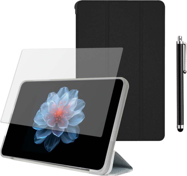 ALLDOCUBE Iplay70 Mini Turbo 플립 케이스 + 저반사 필름 + 터치펜, 블랙, 1개