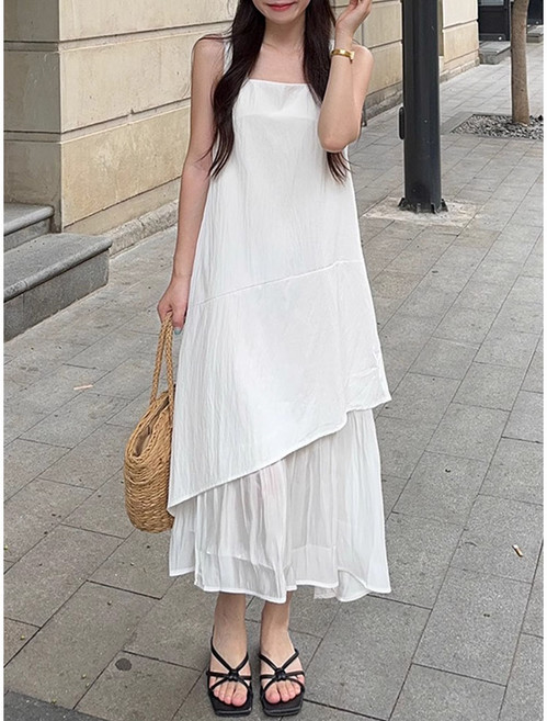 POMTOR 여성 여름 민소매 원피스 데일리 A라인 나시 롱원피스