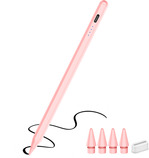 JAMJAKE 아이패드 호환 스타일러스 펜슬 스마트 터치펜 초미세 펜촉 USB-C 충전식 + 여분 펜촉 증정 Q52, 핑크, 1개